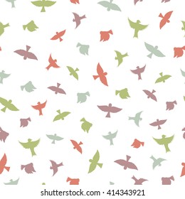 Birds seamless pattern. Color silhouettes of birds. A simple outline of the birds. White background. Vector illustration
