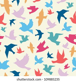 Birds seamless pattern, colorful texture on white background