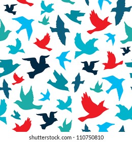 Birds seamless pattern, colorful texture on white background