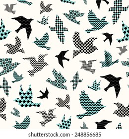 Birds seamless pattern, colorful texture on white background