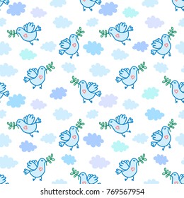 Birds seamless pattern, colorful texture on white background
