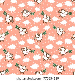 Birds seamless pattern, colorful texture on orange background