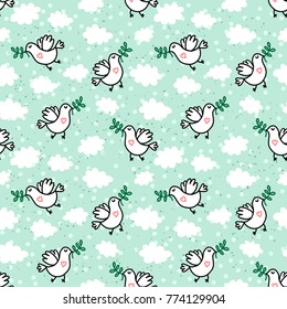 Birds seamless pattern, colorful texture on green background