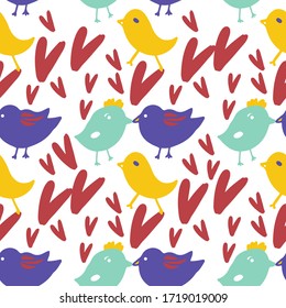 Patrón transparente de aves. Dibujo divertido de Doodle para su diseño