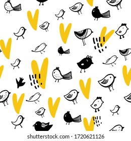 Birds seamless pattern. Doodle funny illustration for your design