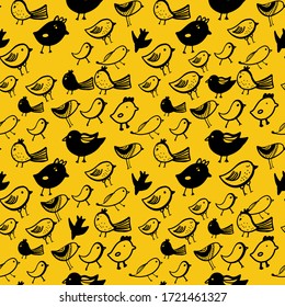 Birds seamless pattern. Doodle funny illustration for your design