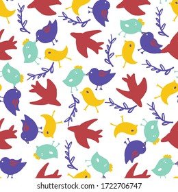 Patrón transparente de aves. Dibujo divertido de Doodle para su diseño