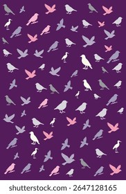 birds seamless pattern on purple background