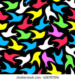 Birds seamless pattern vector illustration. Colorful background.