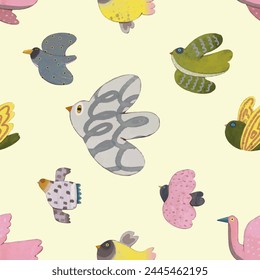 Birds seamless pattern. watercolor vector wallpaper.