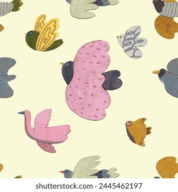 Birds seamless pattern. watercolor vector wallpaper.