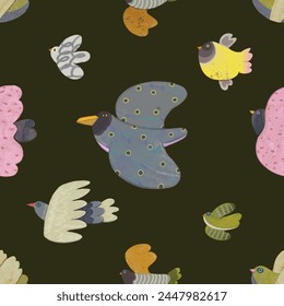 Birds seamless pattern. watercolor vector wallpaper.