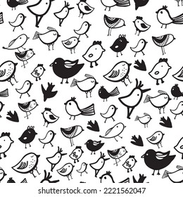 Patrón de aves sin fisuras para tu diseño. Diseño en blanco y negro