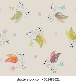 Birds seamless pattern/Colorful texture on white background/flying birds/ Hand painted illustration/can be used for fashion print design/textile design/fashion graphic/t-shirt/kids wear