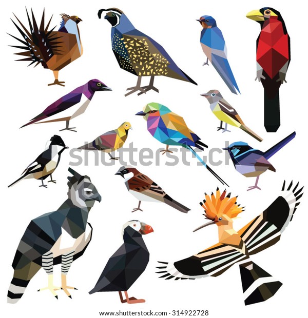 Birds Set Colorful Low Poly Design Stock Vector (Royalty Free ...