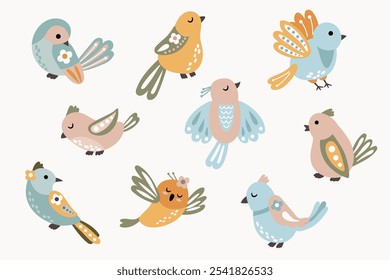 Birds set. Magic birds. White background isolate	