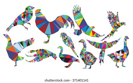 Birds set polygonal style from big animal set