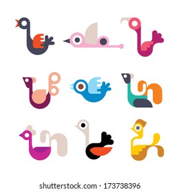 Birds - set of vector icons. Isolated on white background. 