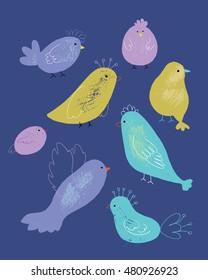 birds set/hand drawn vector illustration/can be used for kid's or baby's shirt design/ fashion print design/ fashion graphic/ t-shirt/ kids wear