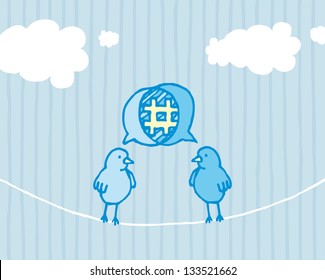 Birds sharing and tweeting / Social media dialog