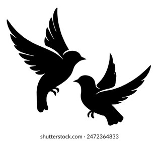 Birds Silhouette: Avian Wildlife, Nature Symbol, Flat Vector Illustration