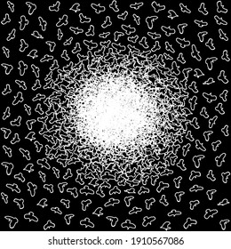 Silueta de pájaros de un círculo. Resumen de la composición creativa. Patrón blanco y negro. Ilustración vectorial.