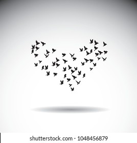 Birds silhouette isolate shape heart love symbol.