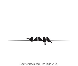 Birds silhouette on wire isolated on white background, vector illustration. Wall decals, wall artwork. Scandinavian minimalist black and white poster design