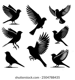 Birds Silhouette Set Featuring Various Poses and Styles | Graceful and Versatile Design | Flat Vector Illustration
