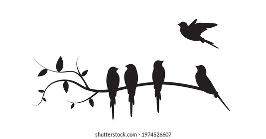 Birds silhouettes and branch illustration, vector. Scandinavian minimalist three pieces of poster design. Modern wall art, wall decals, artwork. Beautiful painting design. Home decoration