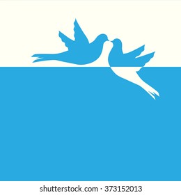 Birds silhouettes - flying pigeons. Peace