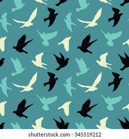 Birds silhouettes - flying seamless pattern