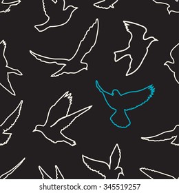 Birds silhouettes - flying seamless pattern