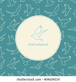 Birds silhouettes - flying seamless pattern. Abstract background. Frame for logo, label or greetings.