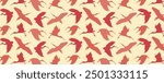 
Birds silhouettes on light background. Flying scarlet ibis birds pattern. Vector seamless wallpaper with tropical birds of Trinidad Tobago island