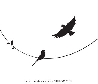 Birds silhouettes on wire , vector. Wall decals, wall artwork. Minimalist poster design isolated on white background