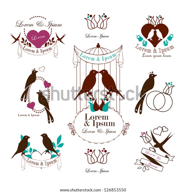 Birds Silhouettes Vintage Elements Isolated On Stock Vector (Royalty ...