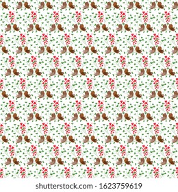 Birds sing and hearts on the background of twigs. Vector holiday illustration. Summer seamless design.
