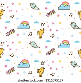 birds sing in the sky kawaii pattern