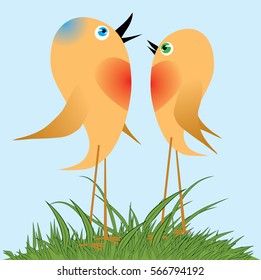 Birds sing a song of love spring. The awakening of nature.