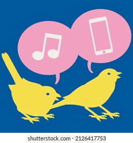 Birds singing and mimicking a cell phone ring. Different forms of communication, old vs new.