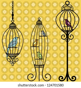 Birds siting in Birdcages