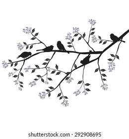 Birds are sitting on a blooming branch - vector illustration