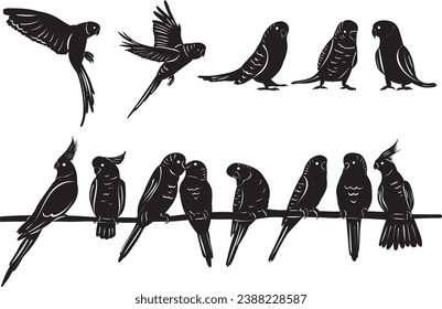 birds sitting on a branch silhouette on a white background vector