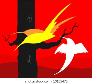 birds sitting on the branch of tree	