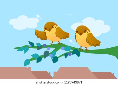 birds sitting on a branch. Vector, eps 10