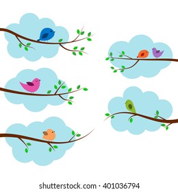 birds sitting on a branch. Vector, eps 10 