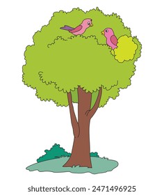 Birds sitting on green tree