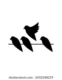 birds sitting on rope, vector best flat icon.