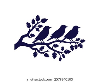 Birds sitting on a tree branch Silhouette Vector design